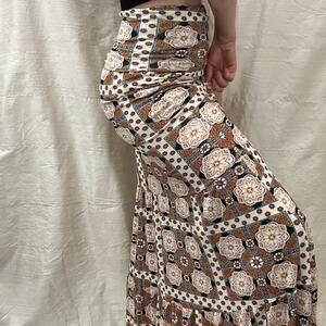 Voom by Joy Han VTG 00s Tiered Maxi Skirt Strapless Dress Geometric Mod Boho XS